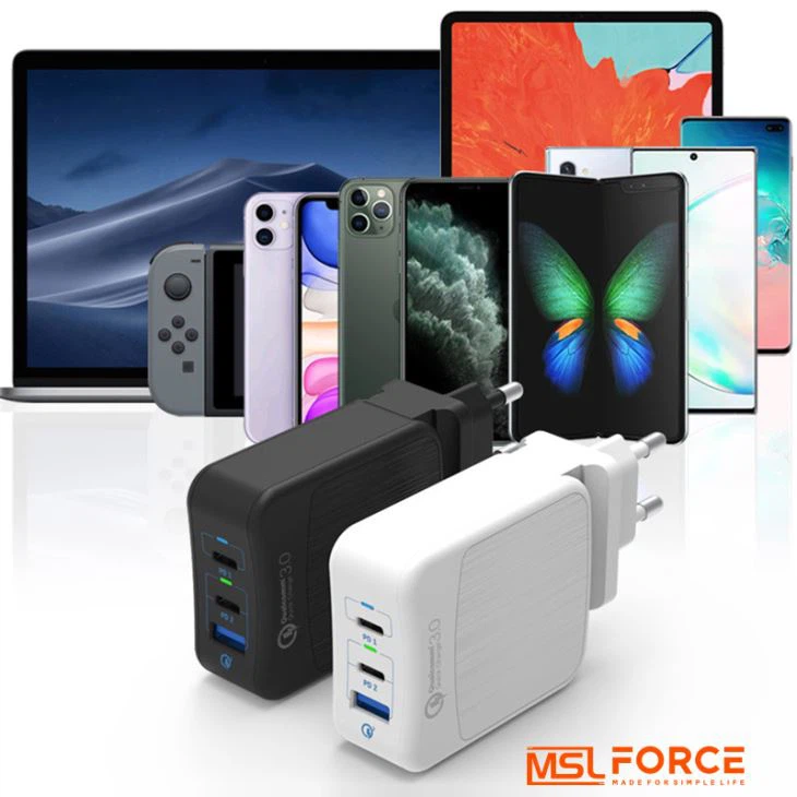 65W USB C PD QC3.0 3 Port Wall Charger Power Charging Adapter AU EU UK US PLUG