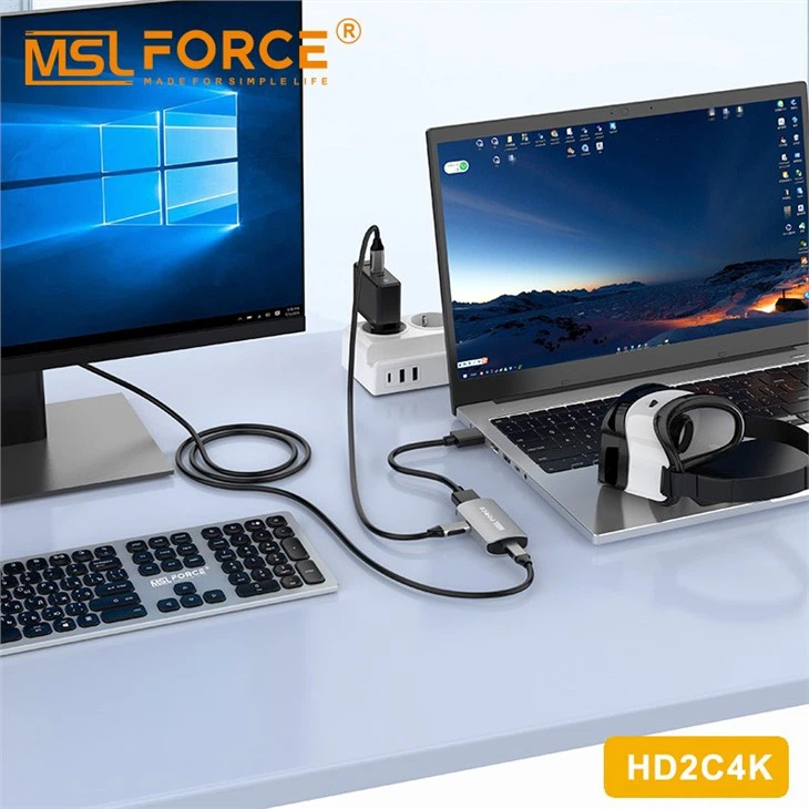 HDMI 4k60hz To USB-C Female To Female Video Adapter With USB C Power Bus